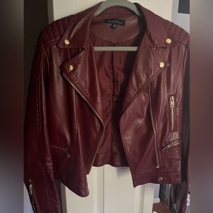 Deep red faux motorcycle jacket